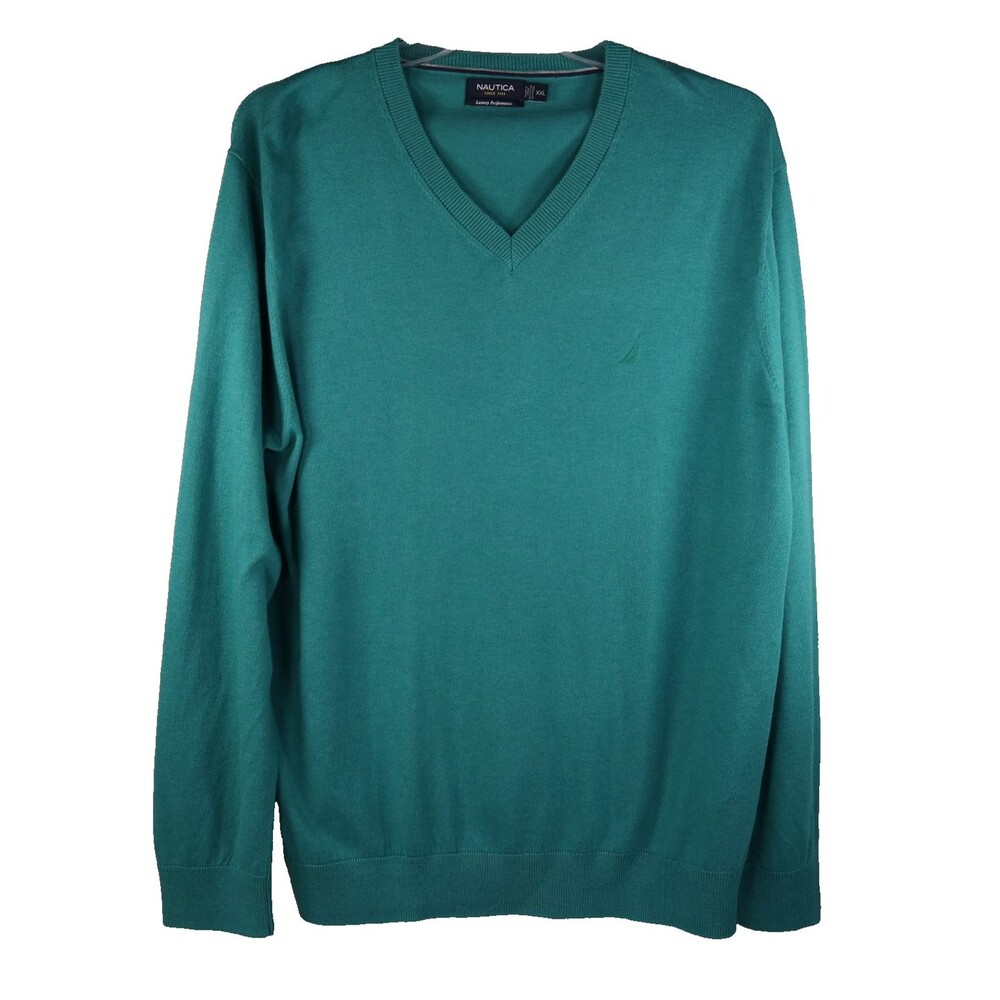 Nautica V-Neck Pullover Sweater Men's Size XXL (2XL) Green Luxury Performance